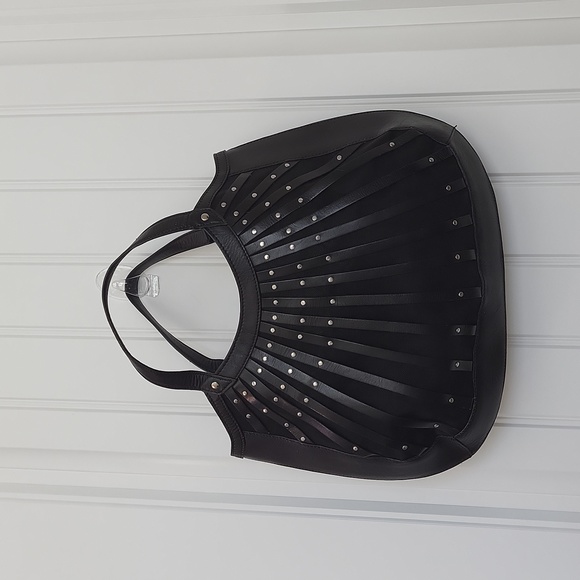 Max New York Leather Straps Mesh Studded Purse - Picture 5 of 14